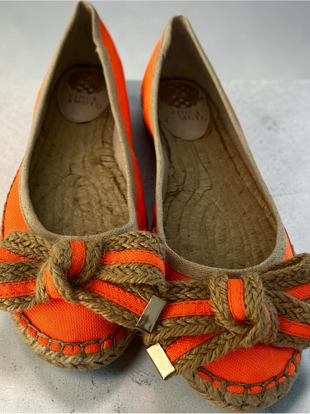 Vince Camuto Orange Canvas Espadrille Ballet Flats with Rope Bow